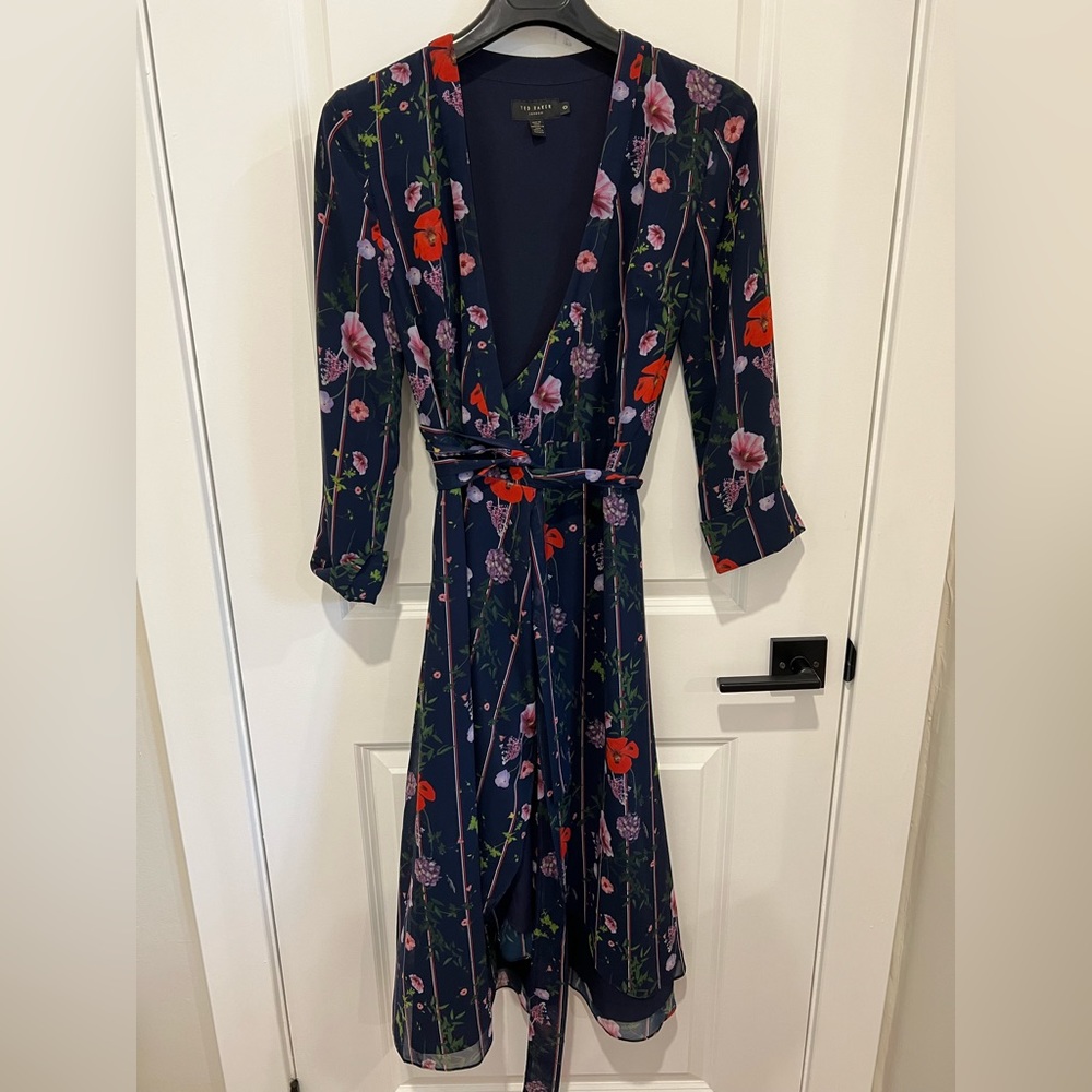Ted Baker long sleeve floral wrap dress size 0